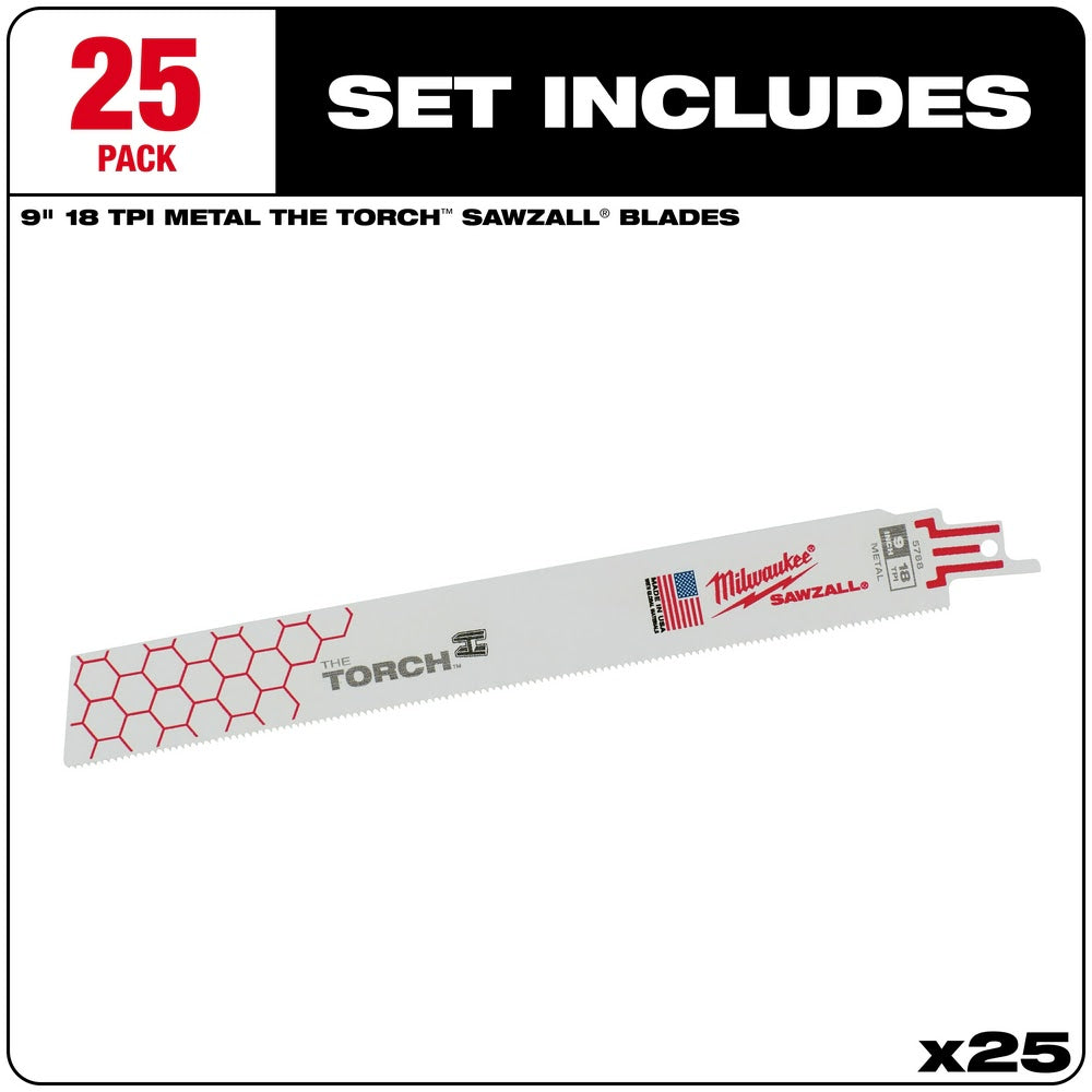 Milwaukee 48-00-8788 Super Sawzall Blade 18TPI 9-Inch Length, Torch, 25 Pack