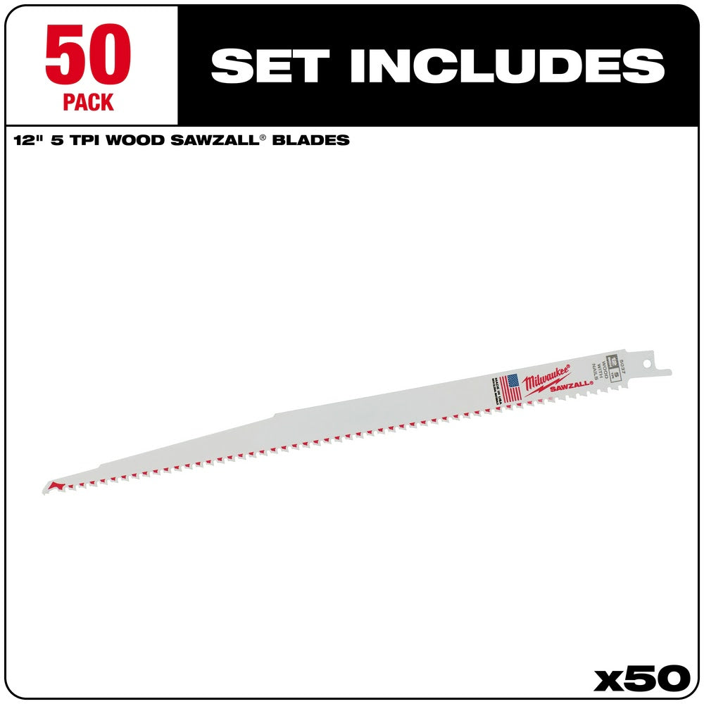 Milwaukee 48-01-6037 12 x 6TPI Bi-Metal Super Sawzall Blade, 50-Pack