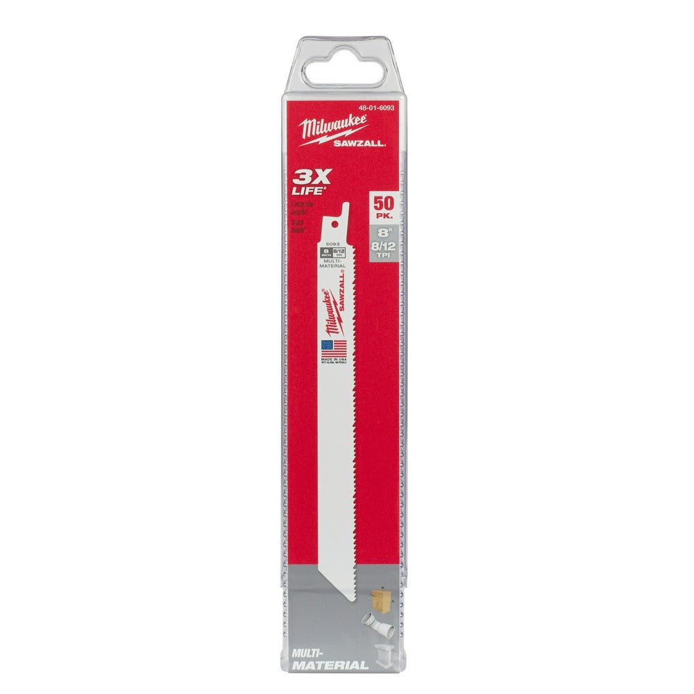 Milwaukee 48-01-6093 8 x 8/12 TPI Bi-Metal Super Sawzall Blade, 50-Pack