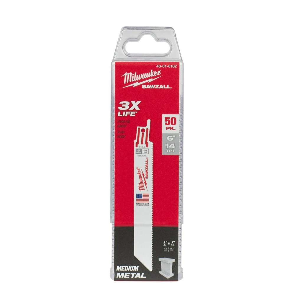 Milwaukee 48-01-6182 6 x 14 TPI Bi-Metal Super Sawzall Blade, 50-Pack