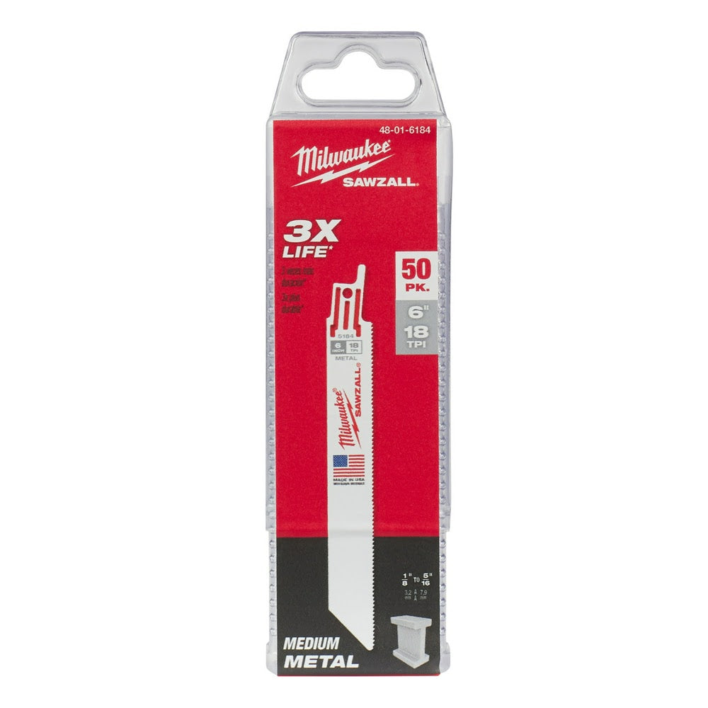 Milwaukee 48-01-6184 6 x 18 TPI Bi-Metal Super Sawzall Blade, 50-Pack