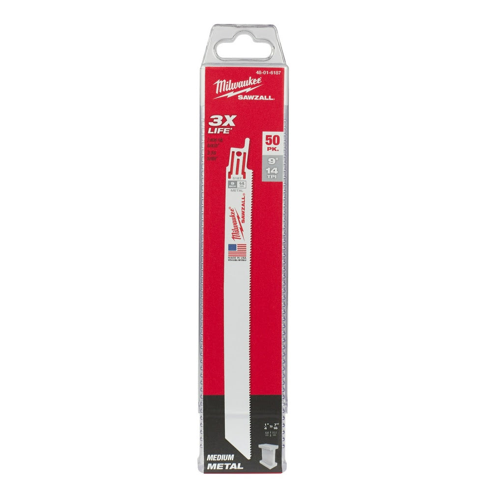 Milwaukee 48-01-6187 9 x 14 TPI Bi-Metal Super Sawzall Blade, 50-Pack