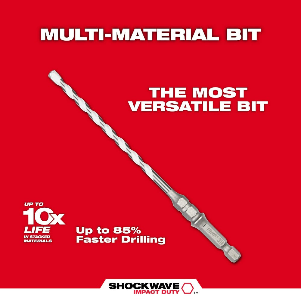 Milwaukee 48-20-8876 3/16 x 6 SHOCKWAVE Carbide Multi-Material Drill Bit for Concrete Screws