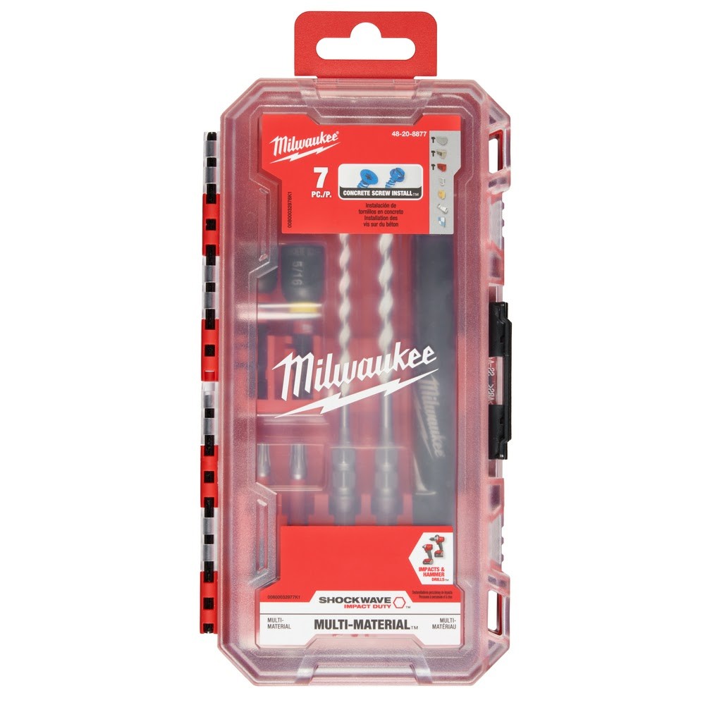 Milwaukee 48-20-8877 7pc. SHOCKWAVE Impact DUTY Carbide Multi-Material Drill Bit Concrete Screw Install Kit