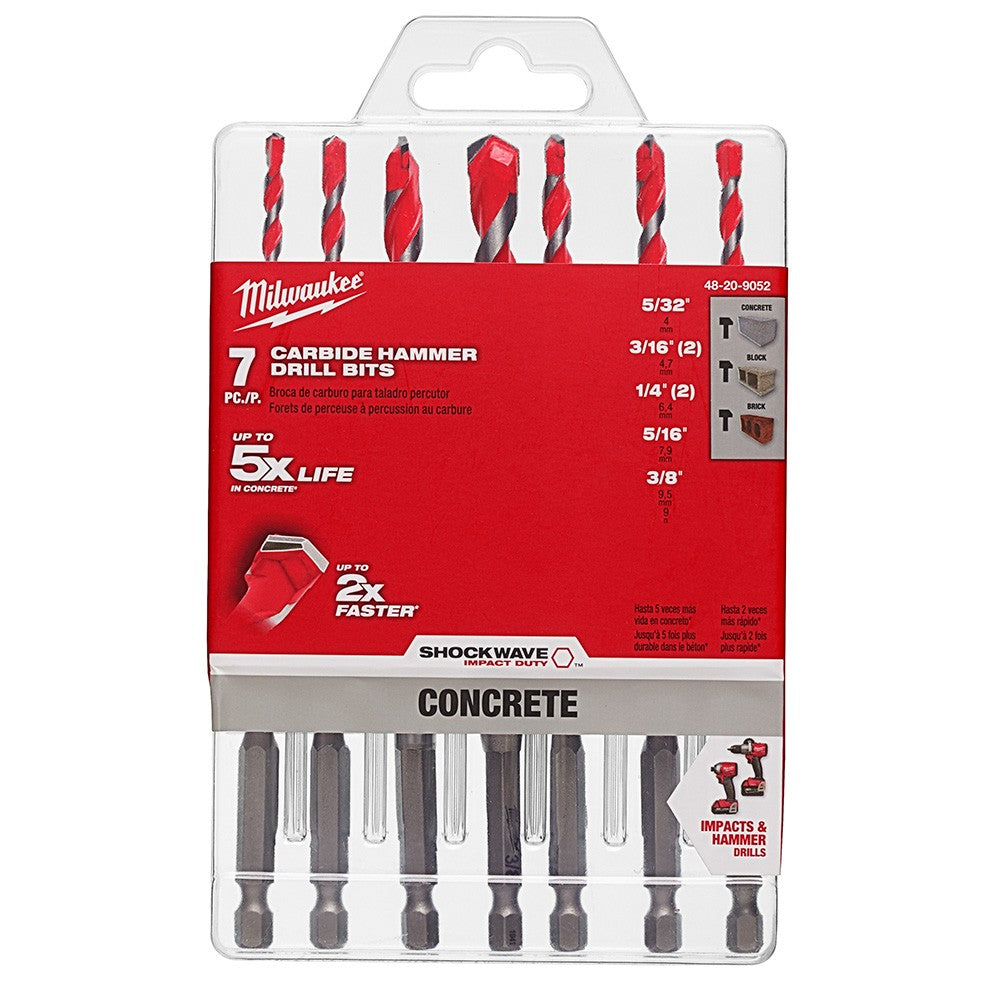 Milwaukee 48-20-9052 7Pc. SHOCKWAVE™ Carbide Hammer Drill Bit Kit