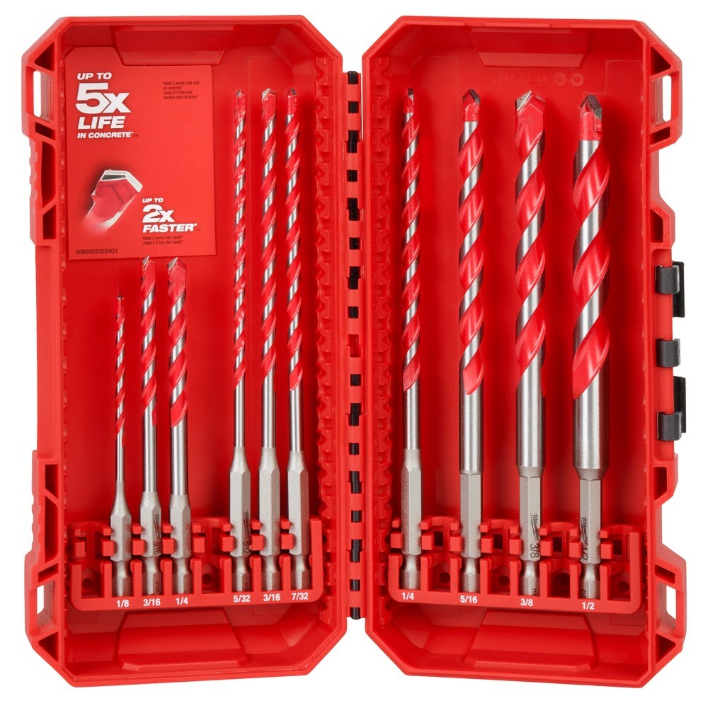 Milwaukee 48-20-9058 10Pc. SHOCKWAVE Impact Duty Carbide Hammer Drill Bit Kit