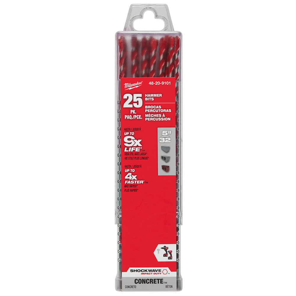 Milwaukee 48-20-9101 5/32 x 4 x 6 SHOCKWAVE™ Carbide Hammer Drill Bit Bulk 25Pk