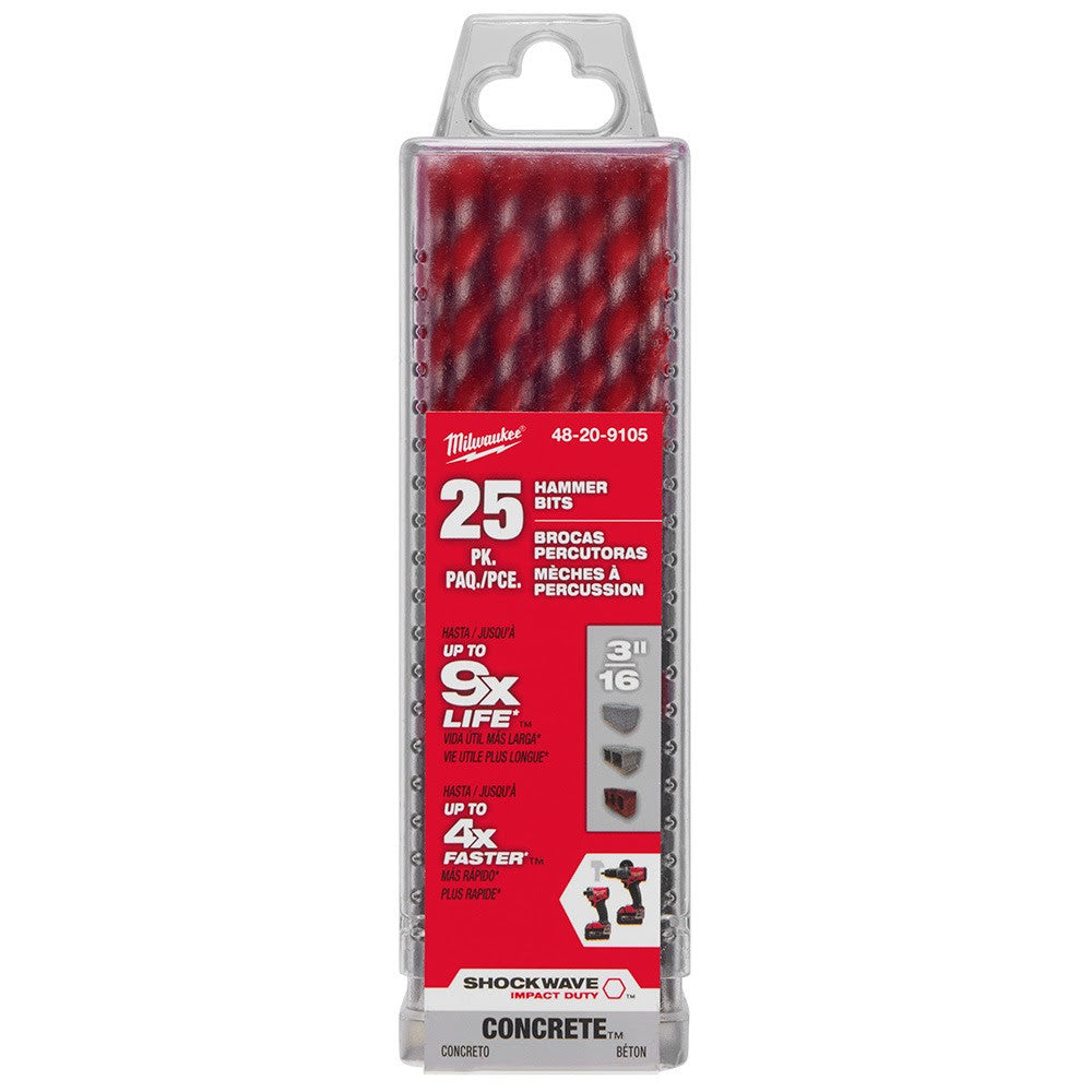 Milwaukee 48-20-9105 3/16 x 2 x 4 SHOCKWAVE™ Carbide Hammer Drill Bit