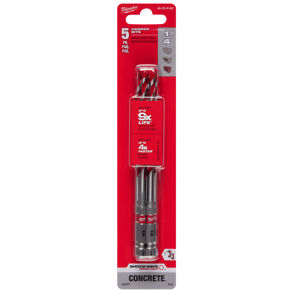 Milwaukee 48-20-9162 1/4 SHOCKWAVE™ Carbide Hammer Drill Bits 5Pk