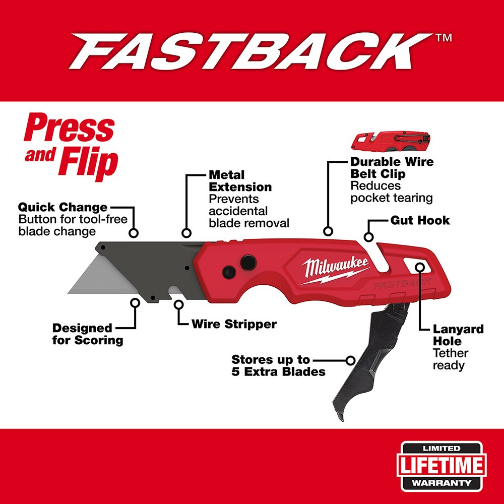 Milwaukee 48-22-1502 FASTBACK Folding Utility Knife w/ Blade Storage