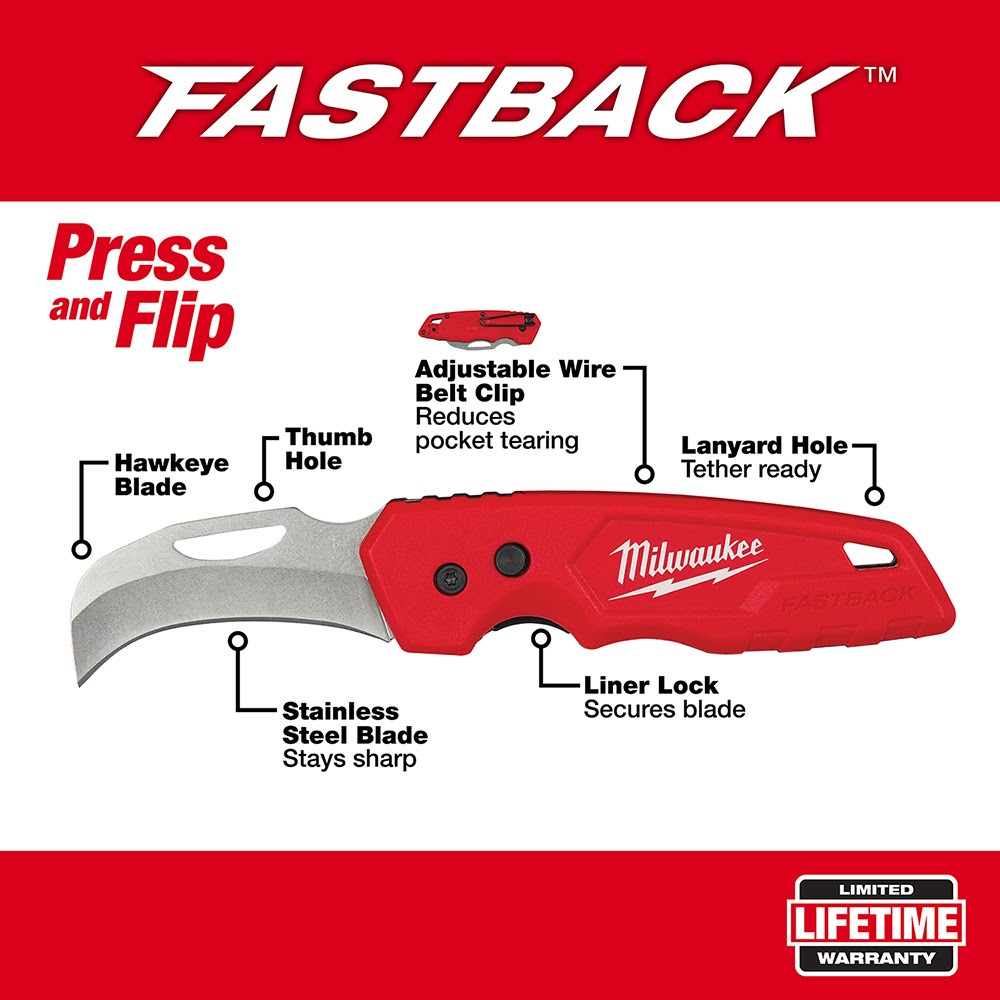 Milwaukee 48-22-1525 FASTBACK Hawkbill Folding Pocket Knife