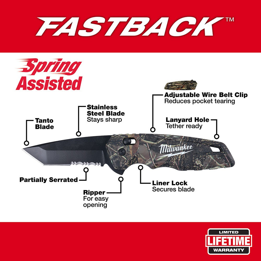 Milwaukee 48-22-1535 FASTBACK Camo Spring Assisted Folding Knife