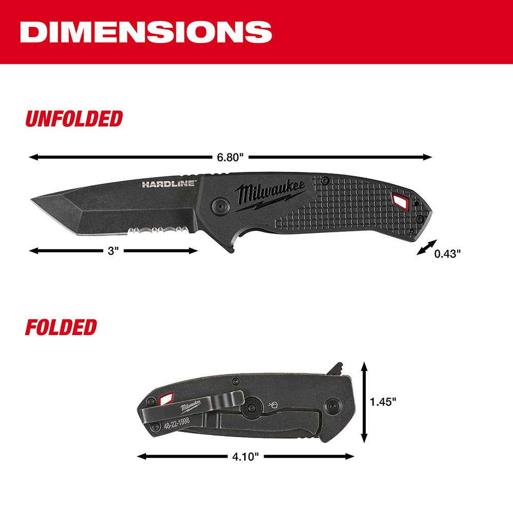 Milwaukee 48-22-1998 3 HARDLINE Serrated Blade Pocket Knife