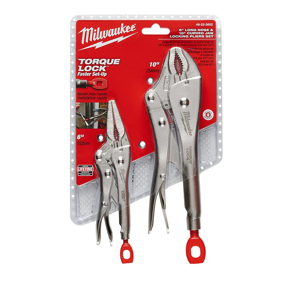 Milwaukee 48-22-3602 2Pc Locking Pliers Set, 6 Long Nose & 10 Curved Jaw