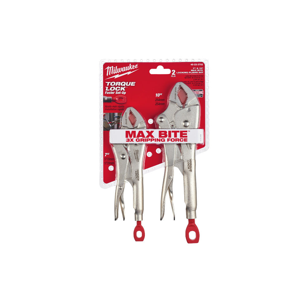 Milwaukee 48-22-3702 2 Piece 7 & 10 Curved Jaw Locking Pliers with Maxbite