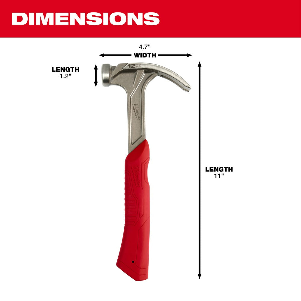 Milwaukee 48-22-9019 12oz Smooth Face Hybrid Claw Finish Hammer