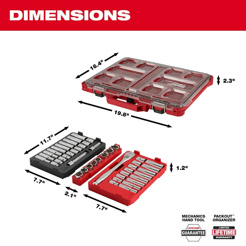 Milwaukee 48-22-9487T 47Pc 1/2 Drive SAE & Metric Ratchet & Socket Set PACKOUT Trays