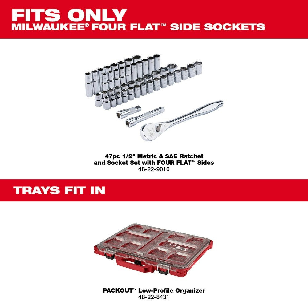 Milwaukee 48-22-9487T 47Pc 1/2 Drive SAE & Metric Ratchet & Socket Set PACKOUT Trays