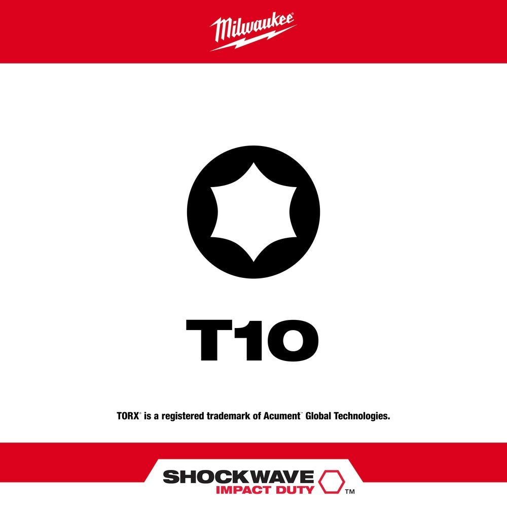 Milwaukee 48-32-4182 SHOCKWAVE™ 2 in. Impact Torx® T10 Power Bits (25 Pack)