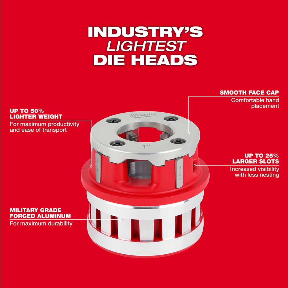 Milwaukee 48-36-1060 1/2 - 2 High Speed NPT Portable Pipe Threading Forged Aluminum Die Head Kit