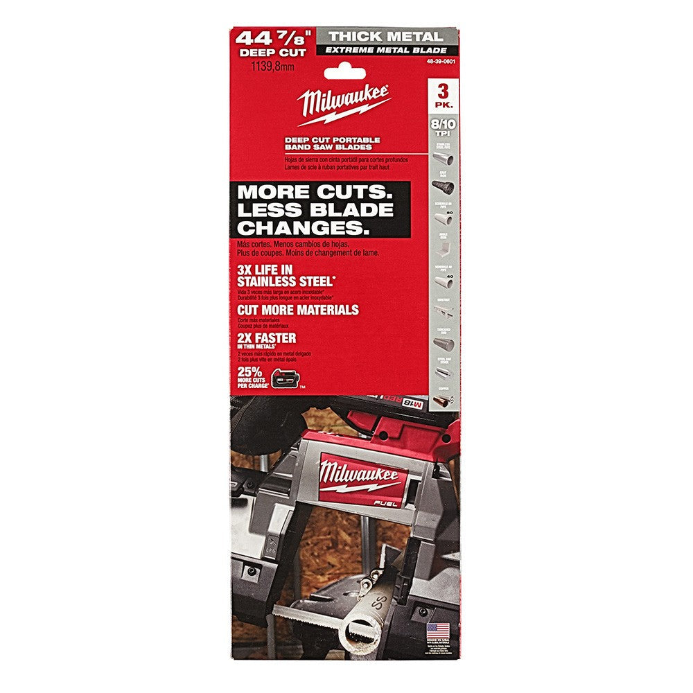 Milwaukee 48-39-0601 44-7/8 8-10TPI Extreme Thick Metal Bandsaw Blades 3 Pack Deep Cut