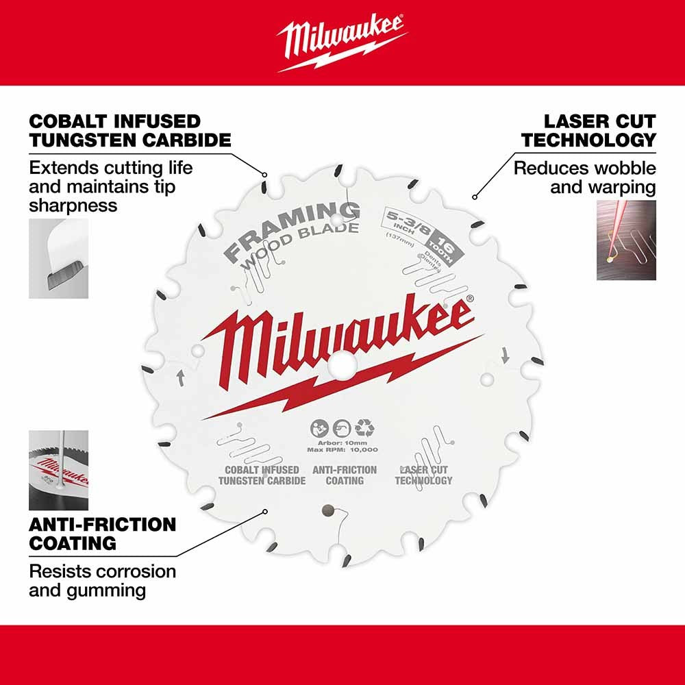 Milwaukee 48-40-0522 5-3/8 16T Framing Circular Saw Blade