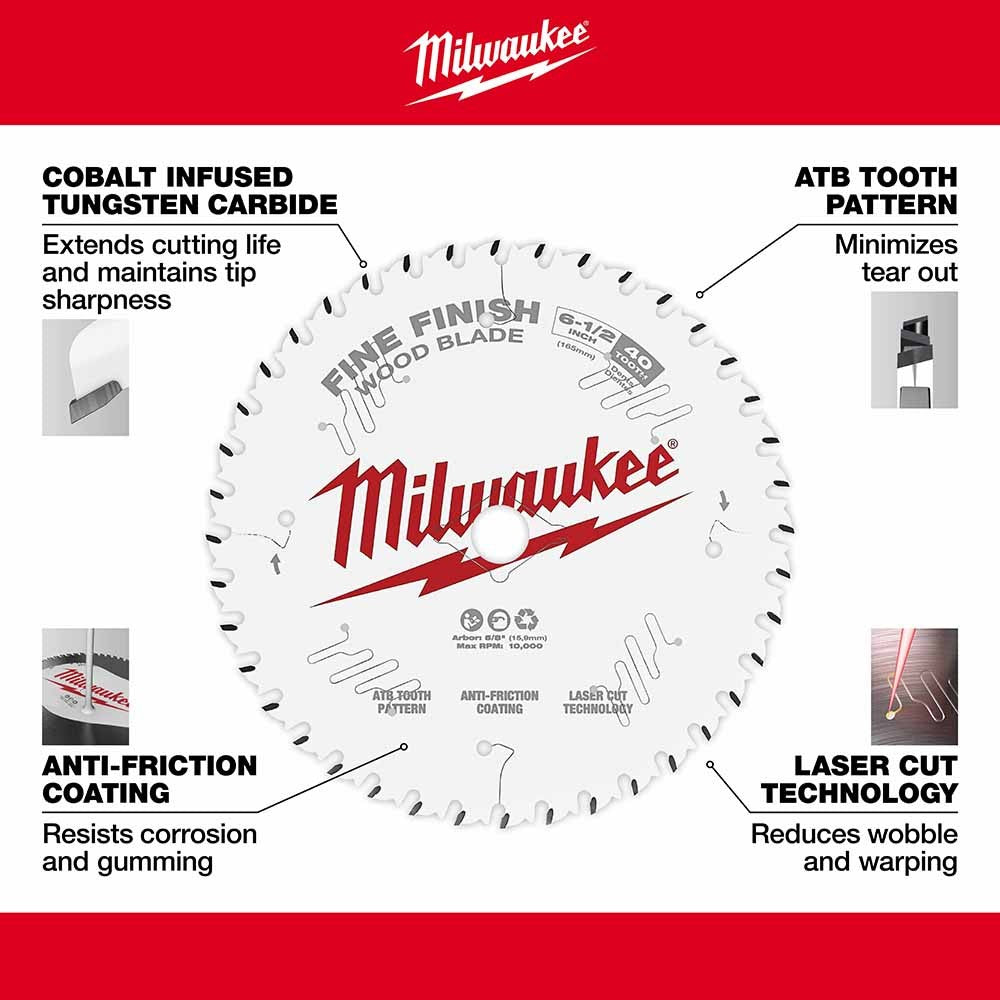 Milwaukee 48-40-0622 6-1/2 40T Fine Finish Circular Saw Blade