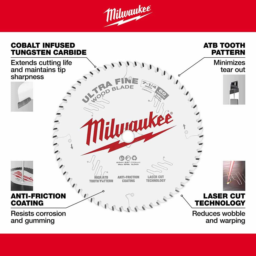 Milwaukee 48-40-0730 7-1/4 60T Ultra Fine Finish Circular Saw Blade