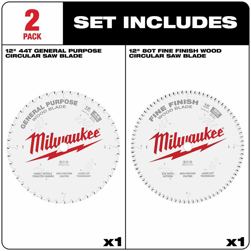 Milwaukee 48-40-1232 12 44T + 80T Two Pack Circular Saw Blade