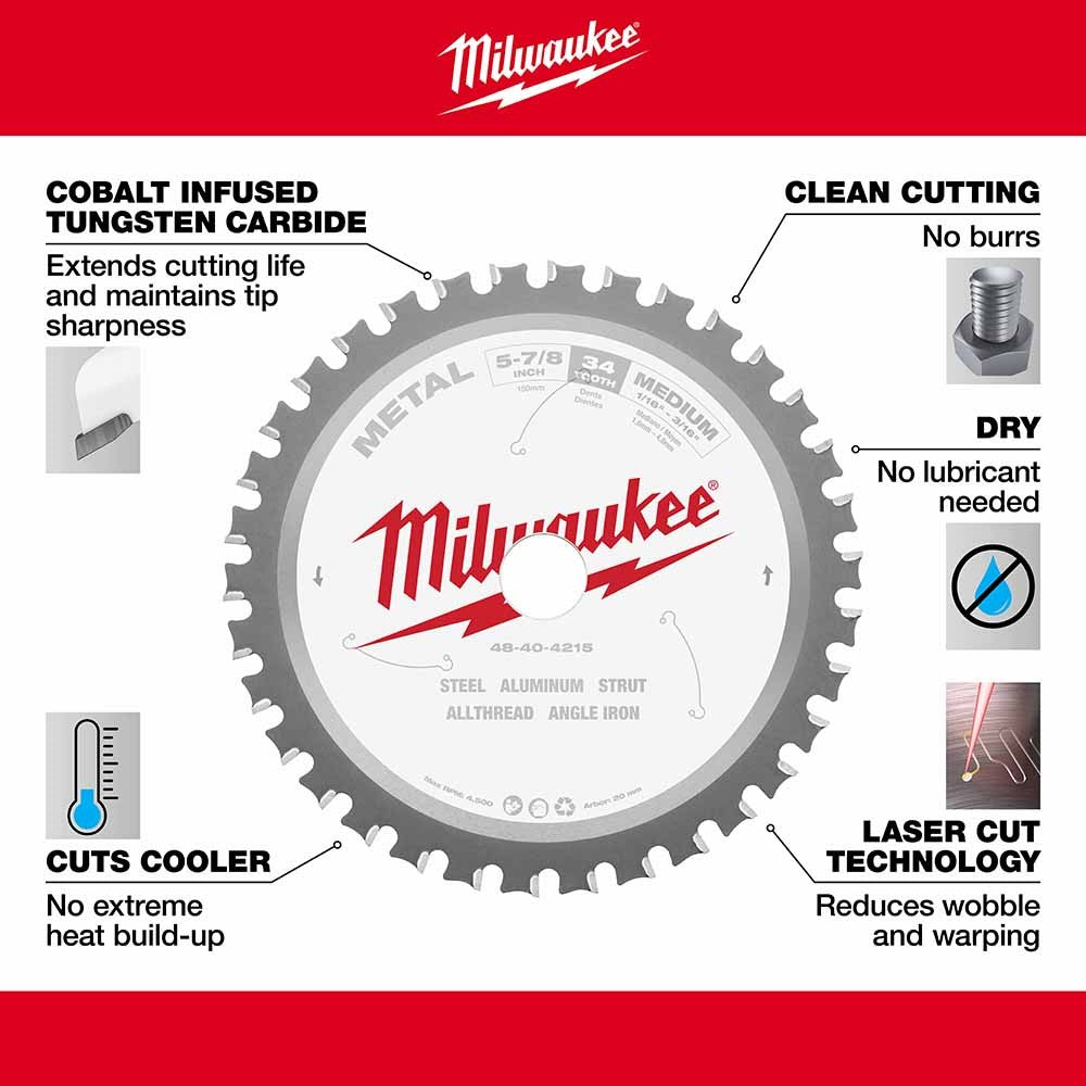 Milwaukee 48-40-4215 5-7/8 34T Metal Circular Saw Blade 20MM