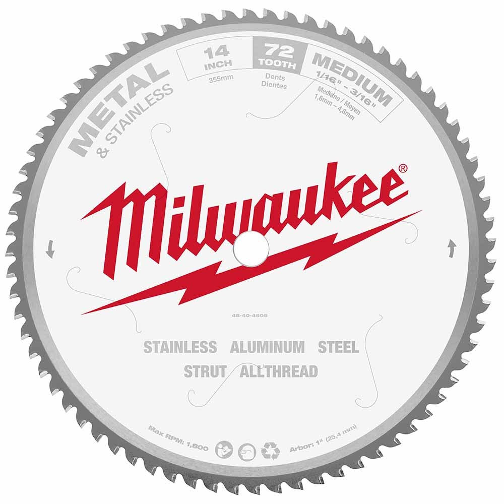 Milwaukee 48-40-4505 Circular Saw Blade 14, 72 Tooth Dry Cut Carbide Tipped