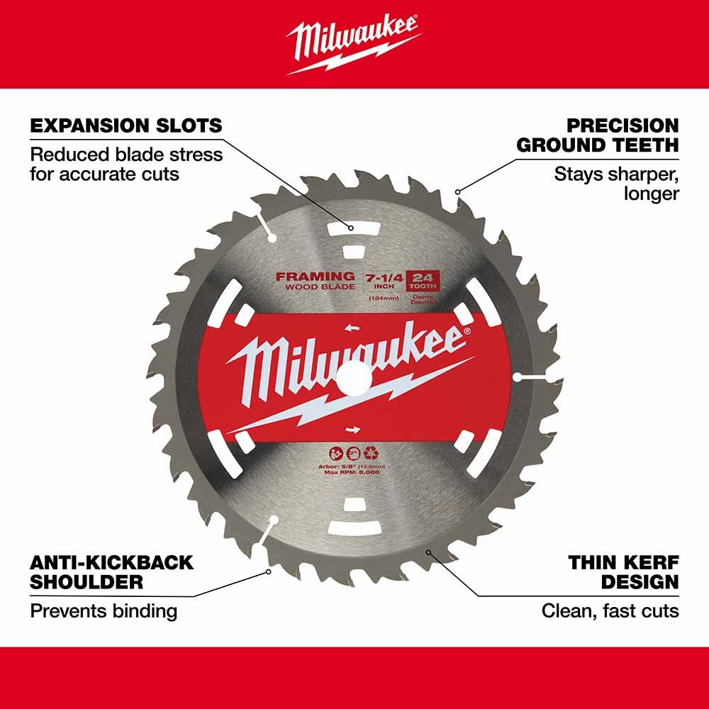 Milwaukee 48-41-0710 7-1/4 24T Basic Framer Circular Saw Blade