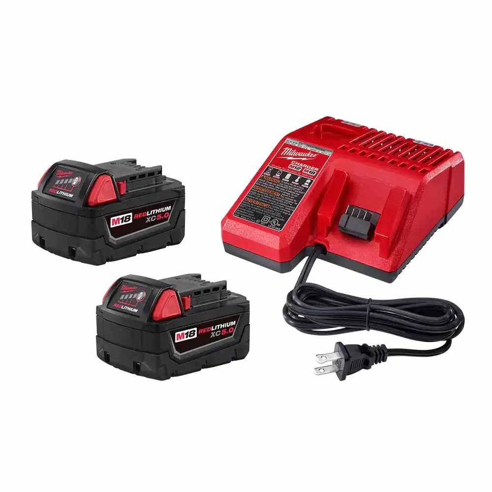 Milwaukee 48-59-1852B M18 18V Lithium-Ion Starter Kit With Two XC 5.0 Ah Battery Packs And Multi-Voltage Charger