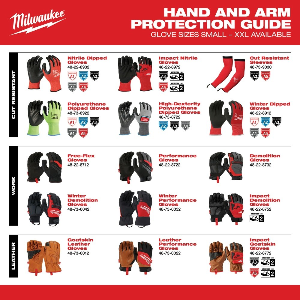 Milwaukee 48-73-0012 Goatskin Leather Gloves - Large