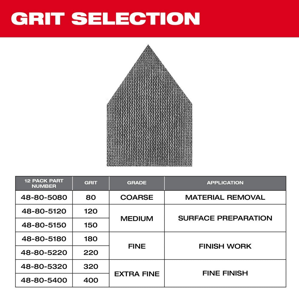 Milwaukee 48-80-5180 180 Grit Mesh Sanding Sheets for M12 FUEL Orbital Detail Sander 12-Pack