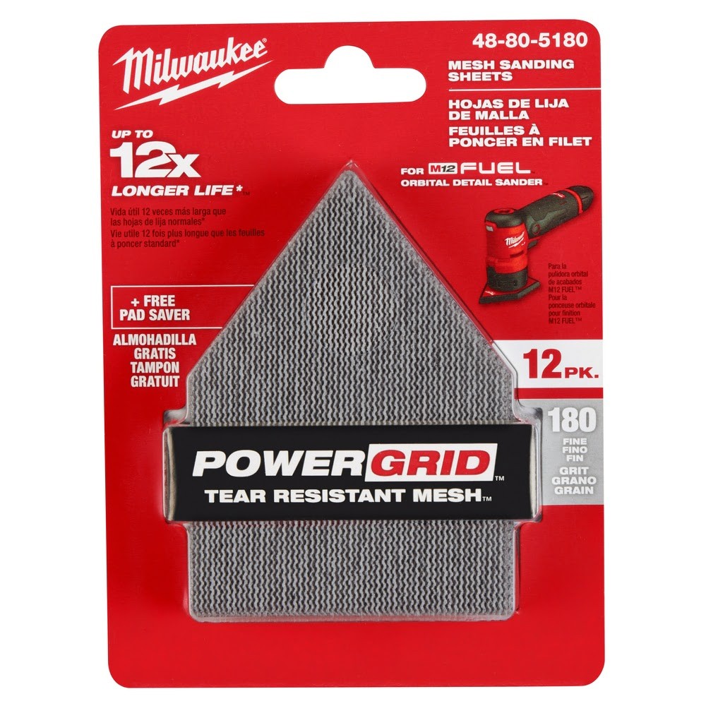 Milwaukee 48-80-5180 180 Grit Mesh Sanding Sheets for M12 FUEL Orbital Detail Sander 12-Pack