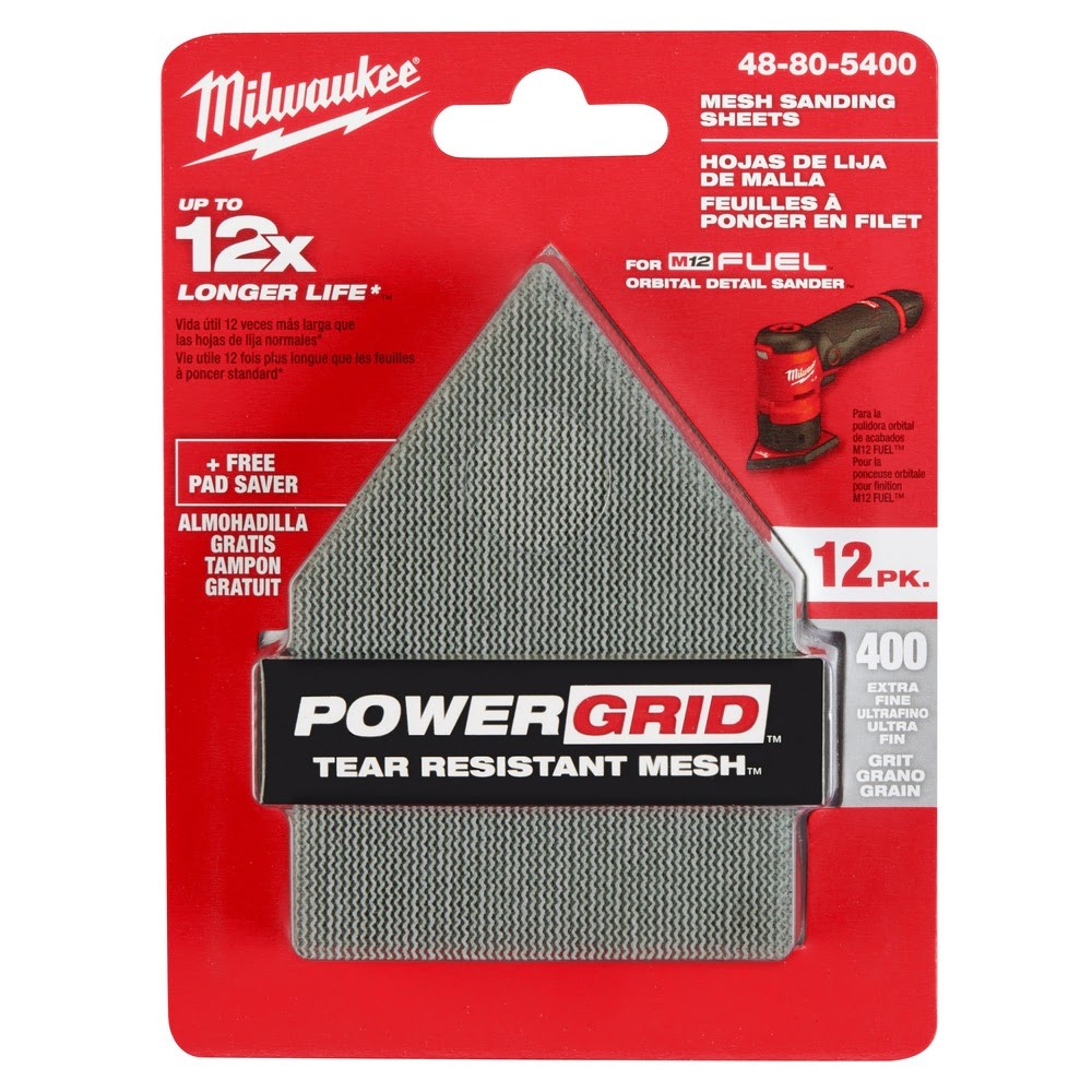 Milwaukee 48-80-5400 400 Grit Mesh Sanding Sheets for M12 FUEL Orbital Detail Sander 12-Pack