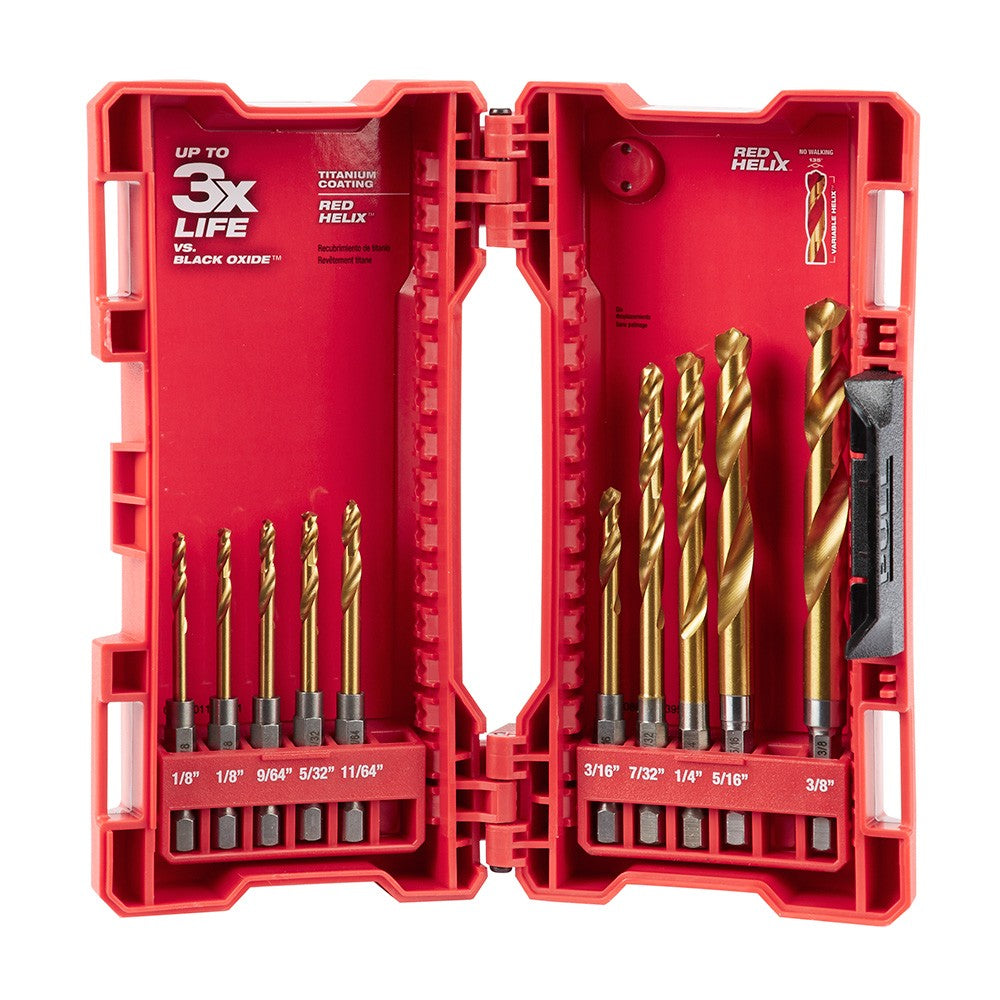 Milwaukee 48-89-4633 10 Piece Titanium Shockwave Red Helix Bit Set