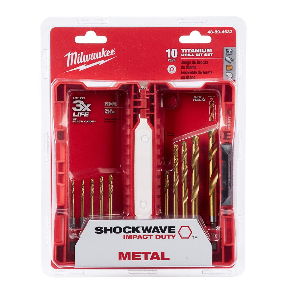 Milwaukee 48-89-4633 10 Piece Titanium Shockwave Red Helix Bit Set