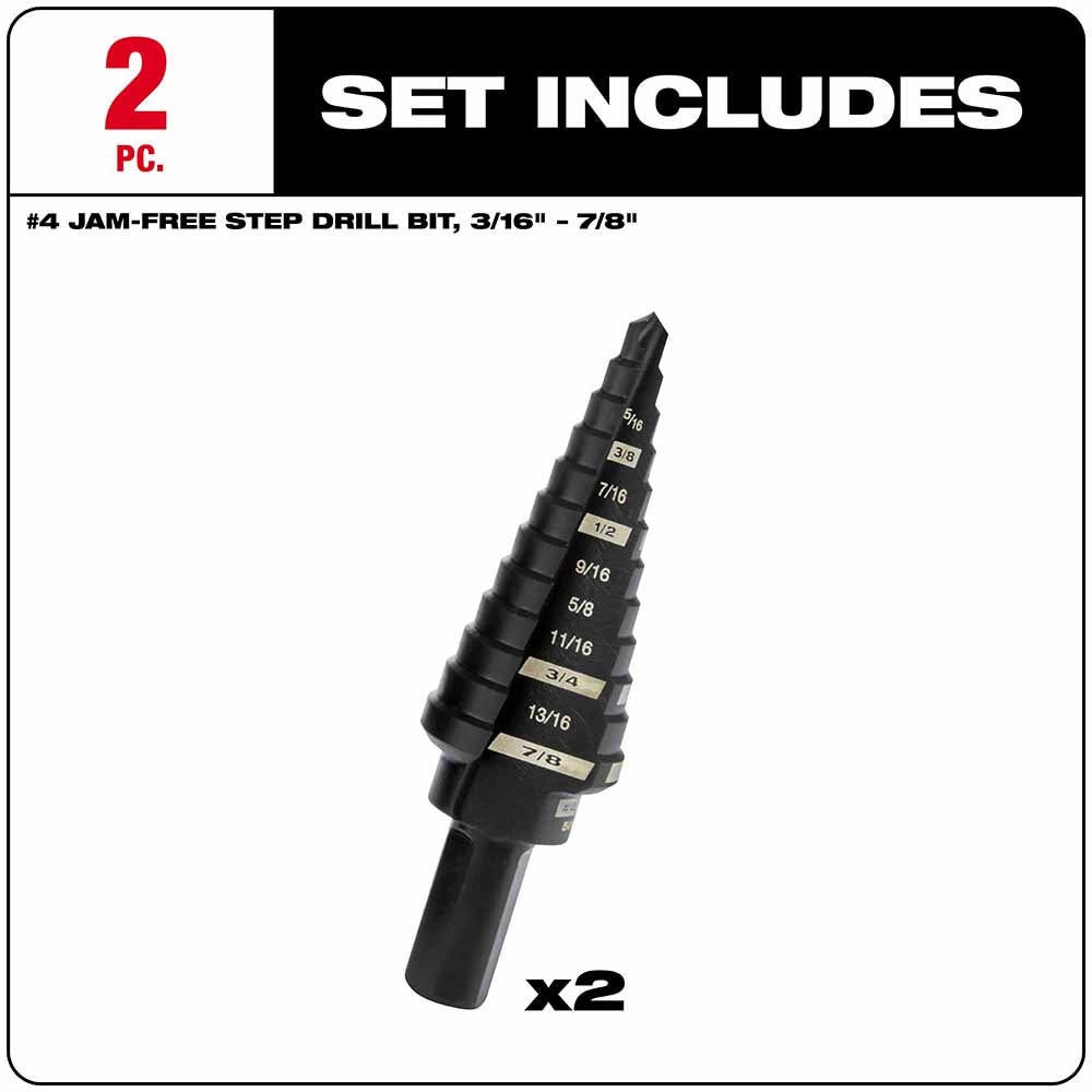 Milwaukee 48-89-9234 2 Piece #4 Step Drill Bit Set, 3/16 - 7/8