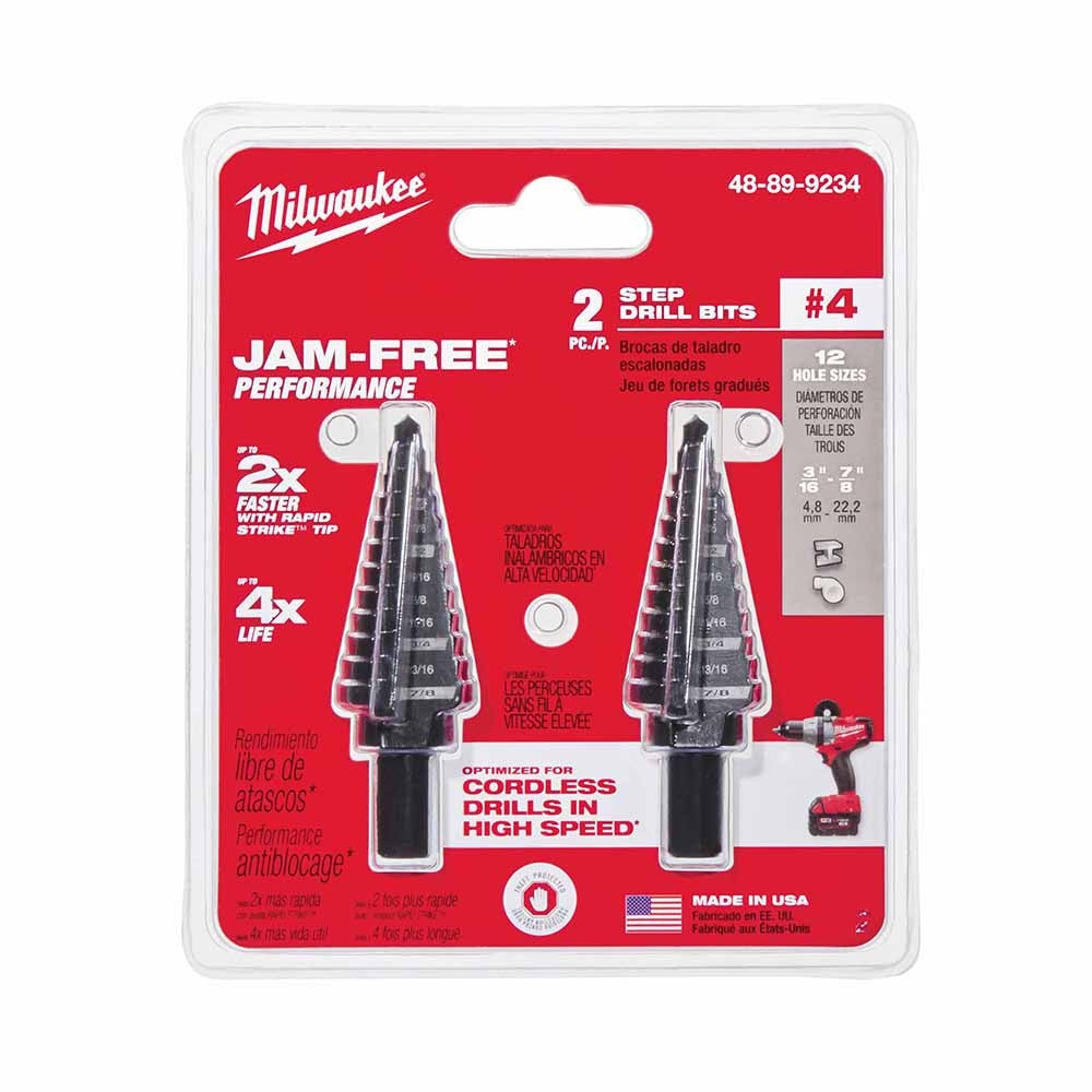 Milwaukee 48-89-9234 2 Piece #4 Step Drill Bit Set, 3/16 - 7/8