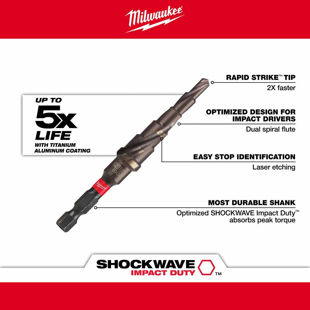 Milwaukee 48-89-9242 SHOCKWAVE Impact Duty Step Bit #2 3/16 - 1/2