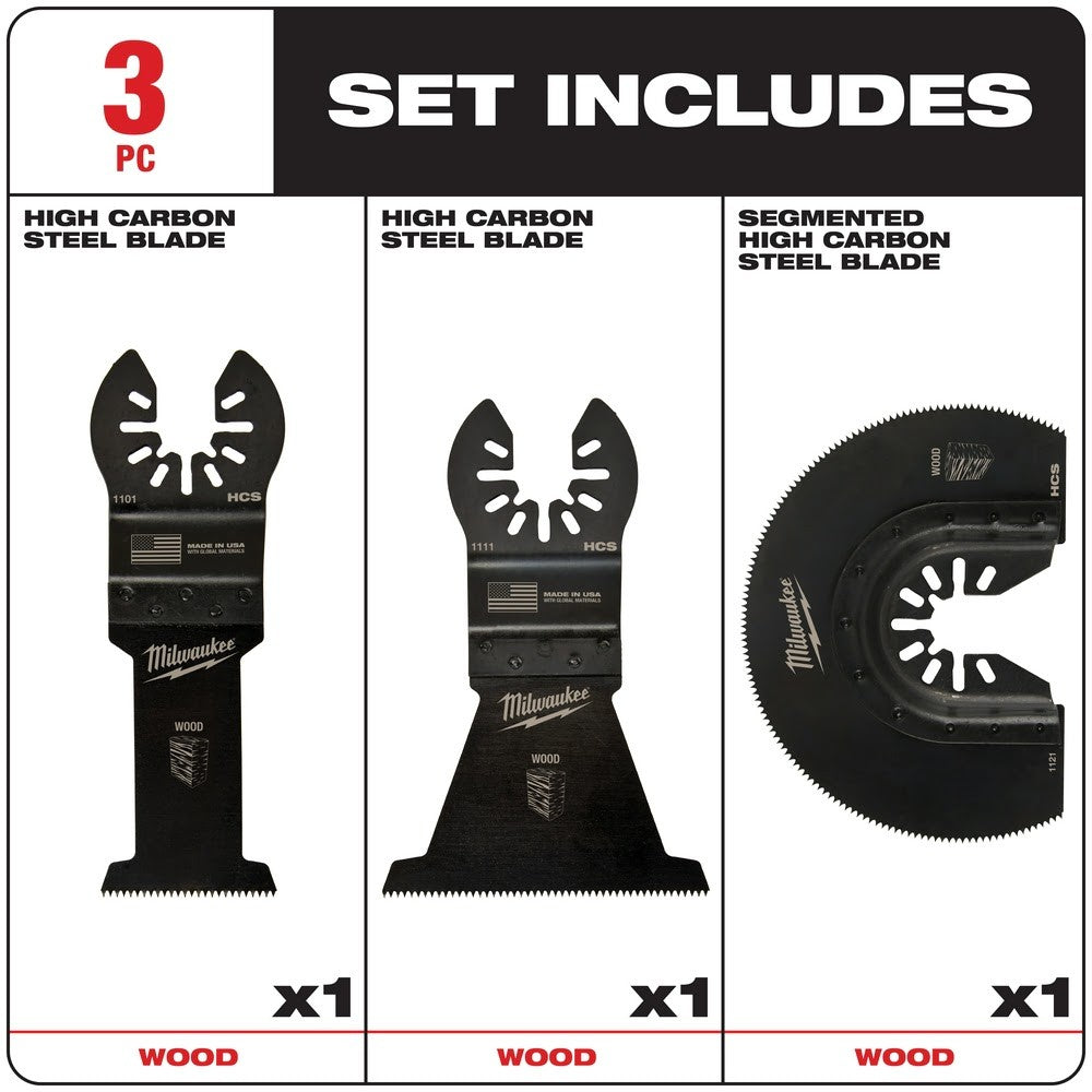 Milwaukee 49-10-9004 OPEN-LOK™ 3Pc Wood Cutting Multi-Tool Blade Variety Pack