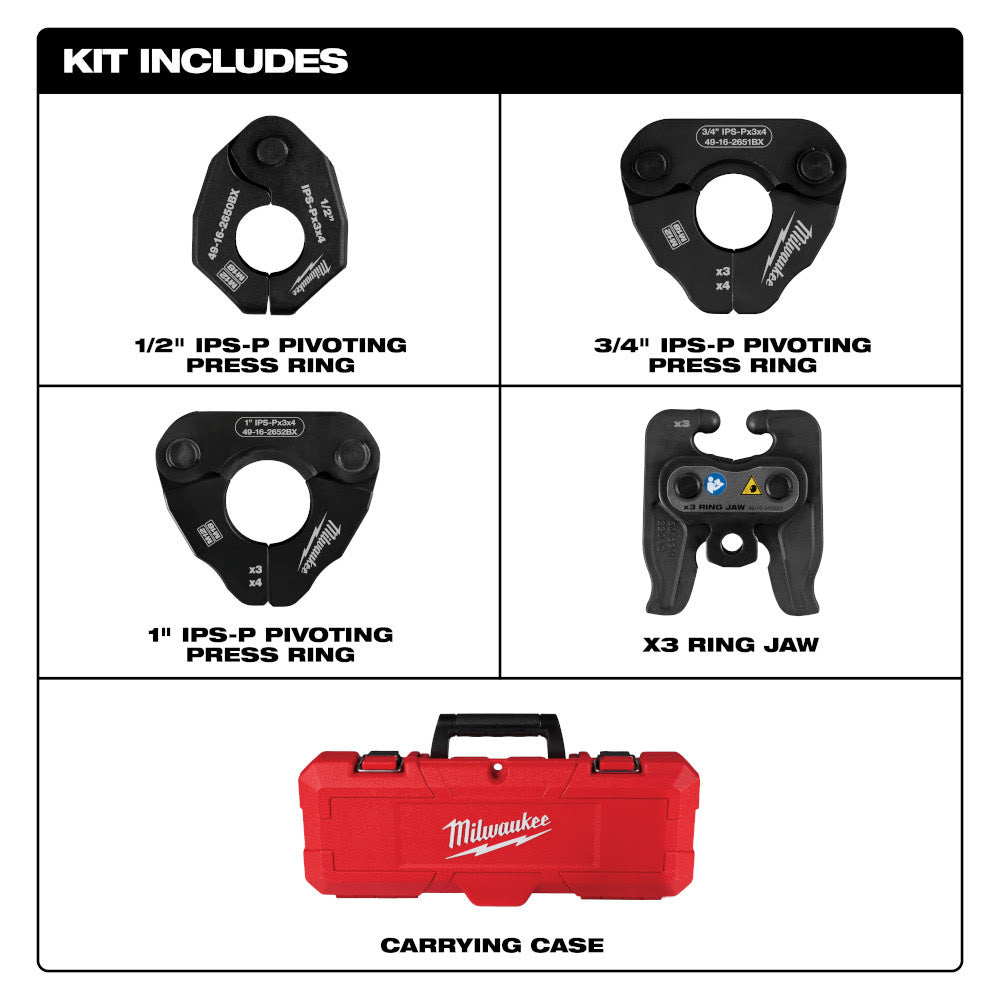 Milwaukee 49-16-2496X 1/2 - 1 IPS-P Pivoting Press Ring Kit for M12 FORCE LOGIC Press Tool