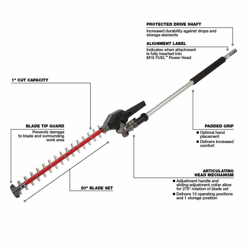 Milwaukee 49-16-2719 M18 FUEL QUIK-LOK Articulating Hedge Trimmer Attachment