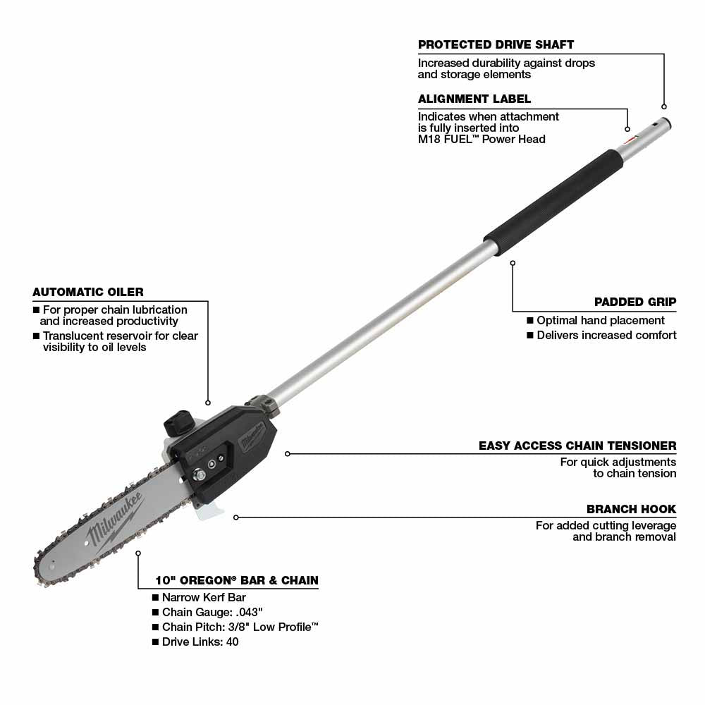 Milwaukee 49-16-2720 M18 FUEL QUIK-LOK 10 Pole Saw Attachment