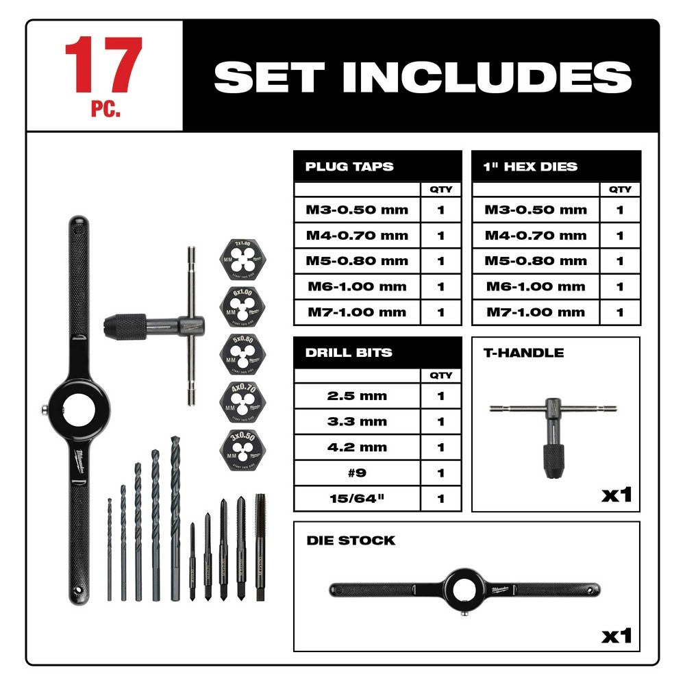 Milwaukee 49-22-5601 17PC Metric Tap and Die Set