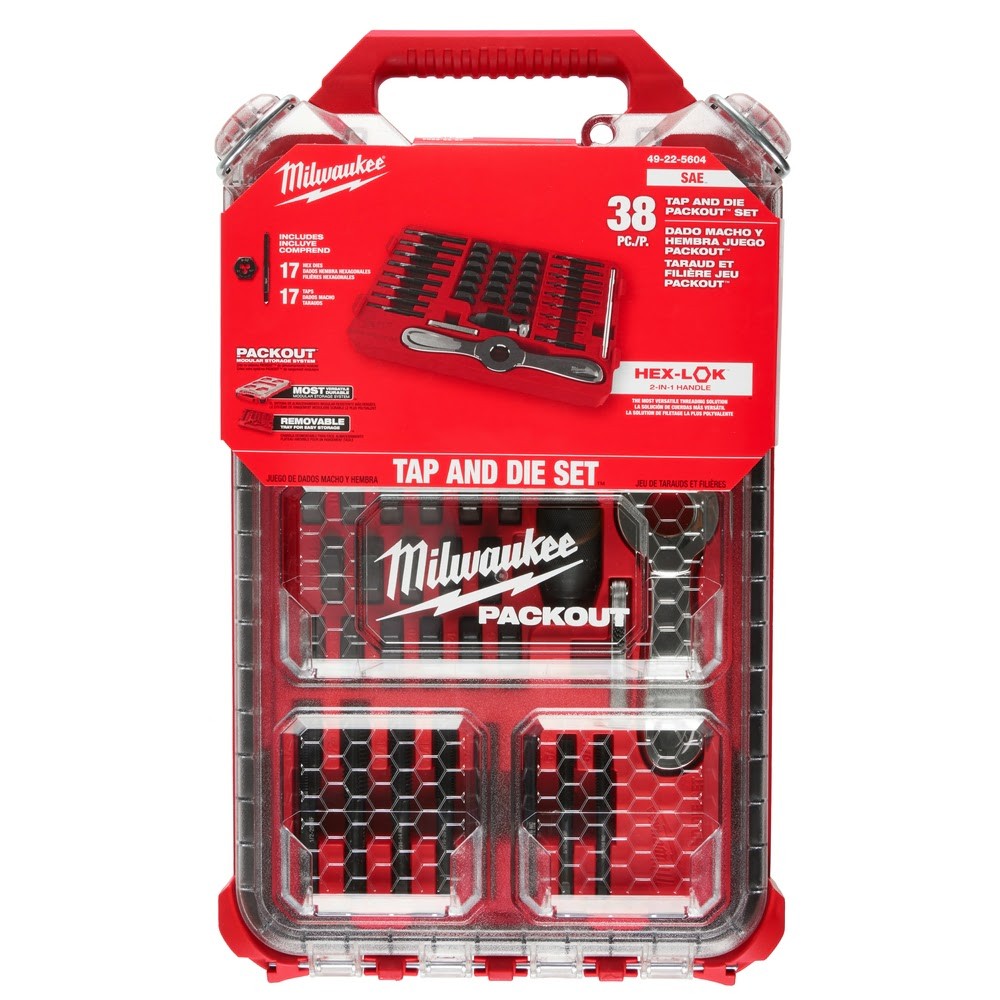 Milwaukee 49-22-5604 38PC SAE Tap & Die PACKOUT Set w/ Hex-LOK 2-in-1 Handle