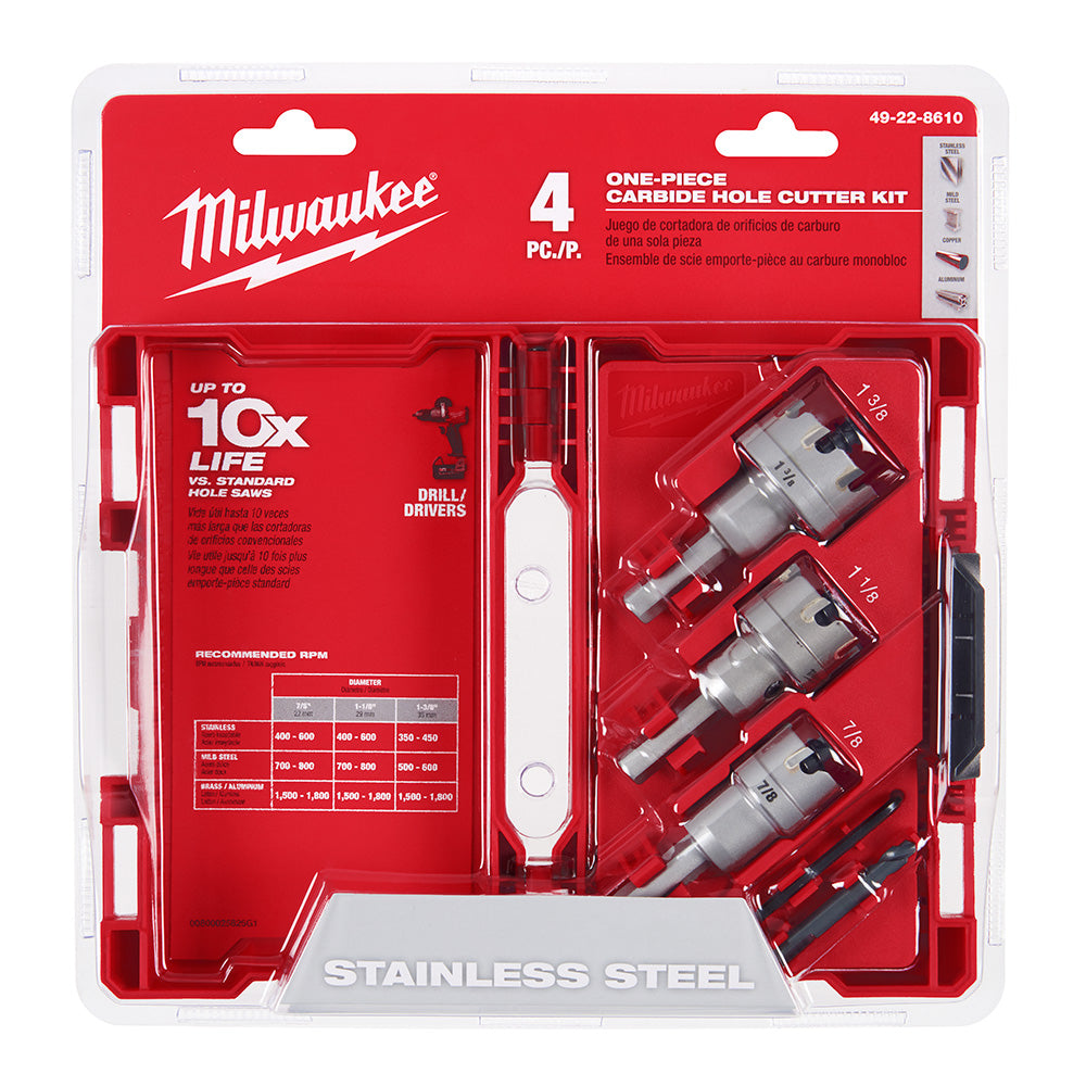 Milwaukee 49-22-8610 One-Piece CARBIDE Hole Cutter Kit: 4Pc