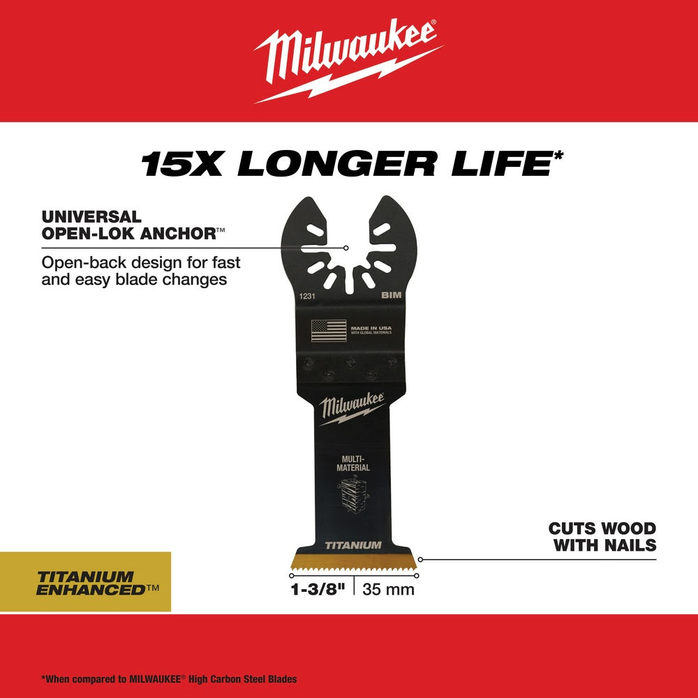 Milwaukee  49-25-1231 Milwaukee® OPEN-LOK™ 1-3/8 TITANIUM ENHANCED BI-METAL MULTI-MATERIAL BLADE 1PK